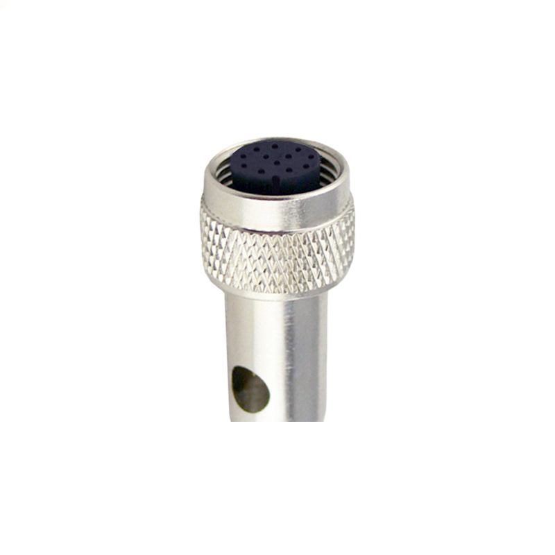 M12 12pins A code female moldable connector with shielded,short,for right angle cable,brass with nickel plated screw